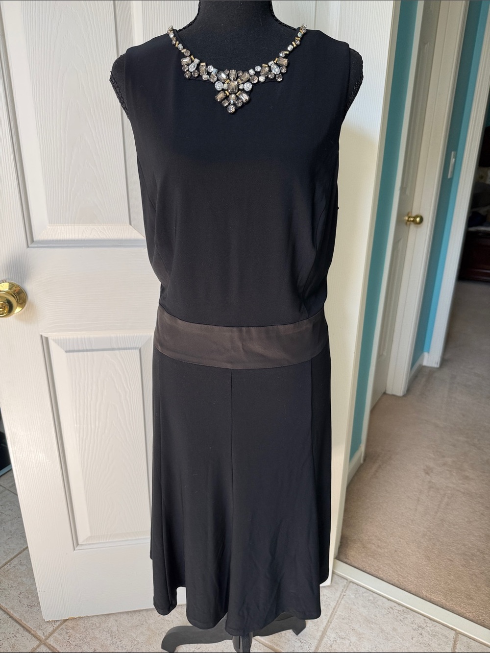Lauren Ralph Lauren Black Cocktail Dress with Jeweled Neckline